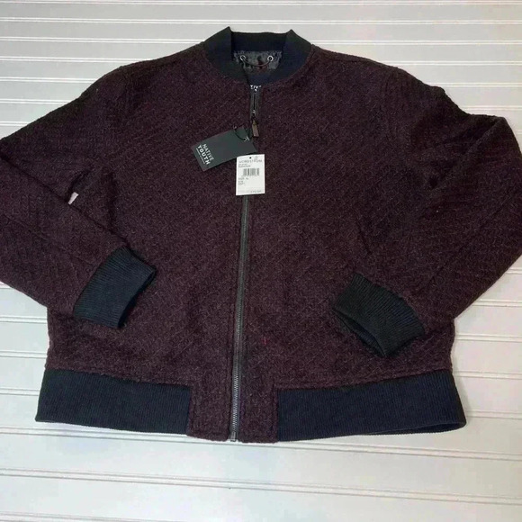 Native Youth Wool Tweed Bomber Jacket Coat Mens XL Nordstrom Burgundy NEW - Picture 2 of 4